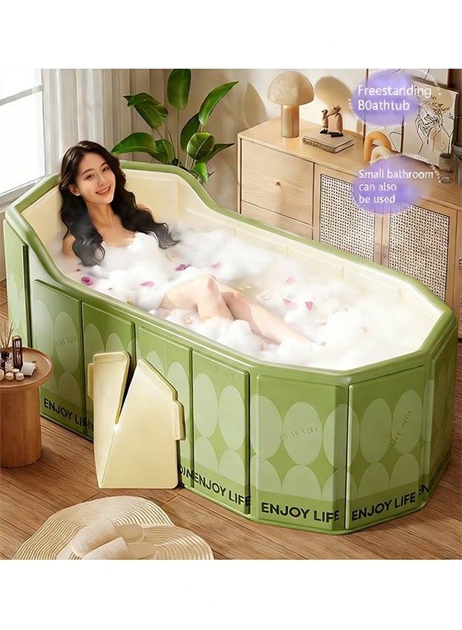 بيوينتي 120*55*50 سم حوض استحمام قابل للطي للبالغين، حوض استحمام محمول مع شبكة من البلاستيك PVC المتين ومقاومة للخدوش، مواد مقاومة للماء مكثفة، طلاء مطبوع، تخزين سهل، حوض استحمام صيني منزلية بدون تركيب لشخصين مع بطانات حوض استحمام و أنبوب تصريف للاستخدام المنزلي - Image 4